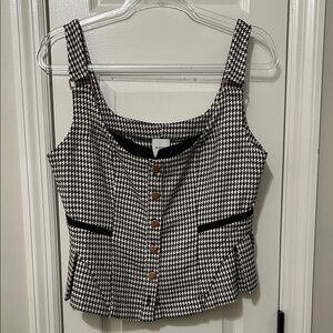 Maeve Black,White, Green, and Brown Houndstooth Vest